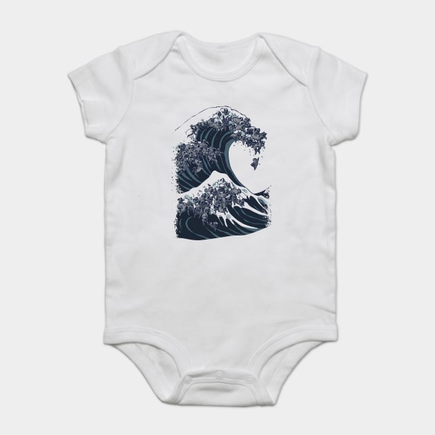 The Great Wave of Black Pug Baby Bodysuit by huebucket